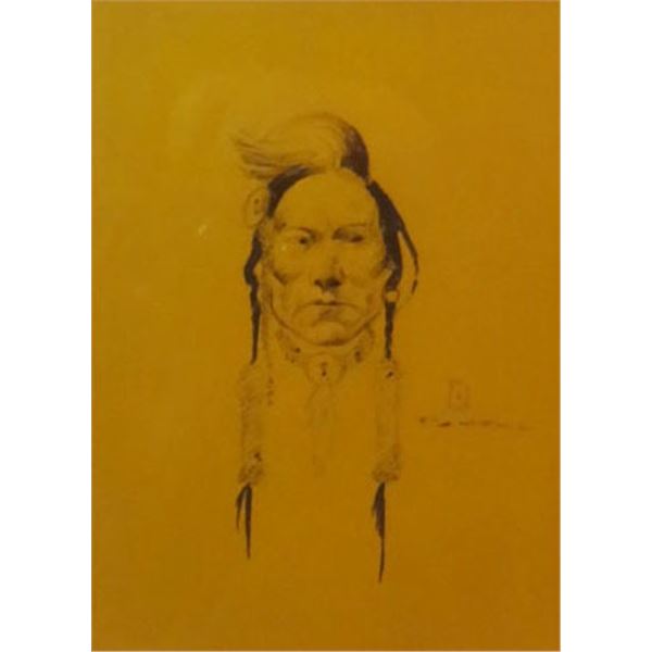 Powell, Ace (1912-1978) Indian Portrait, pen/ink, 7 1/2 x 5 1/2"