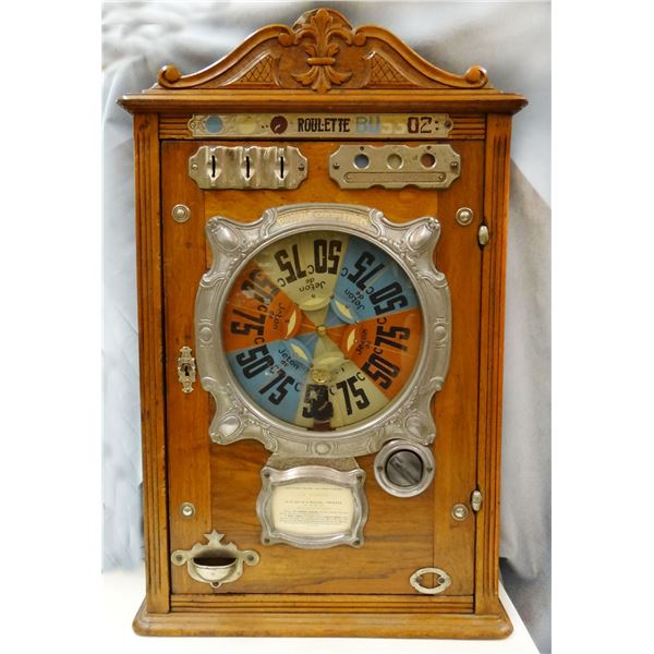 1870's-80's Roulette coin-operated machine, wooden case, Jeton