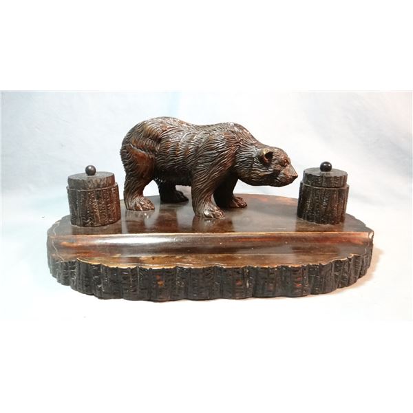 Carved bear double ink well