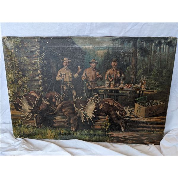 “Schmidt Bros Co Big Game” advertisement painting on canvas by Jacob Schmidt Brewing Company, St. Pa