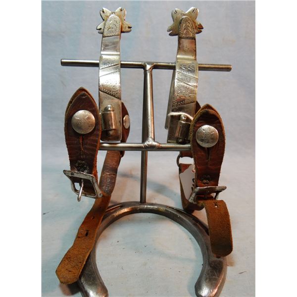 Crockett silver mtd spurs w/star rowels