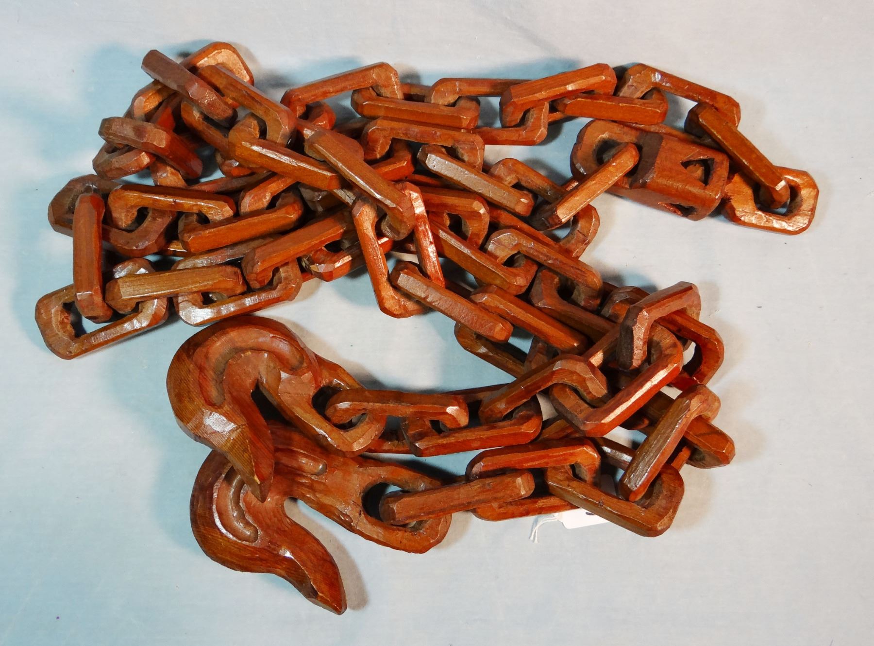 Prison-made wooden link chain, ca. early 1900's