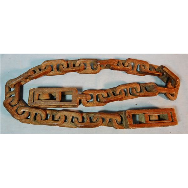 Prison-made wooden link chain, ca. early 1900's, slides and balls