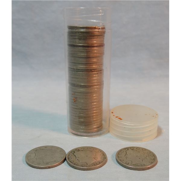 Roll (40 coins) of Liberty Nickels, 1883 -1912, includes 1912-D mint mark