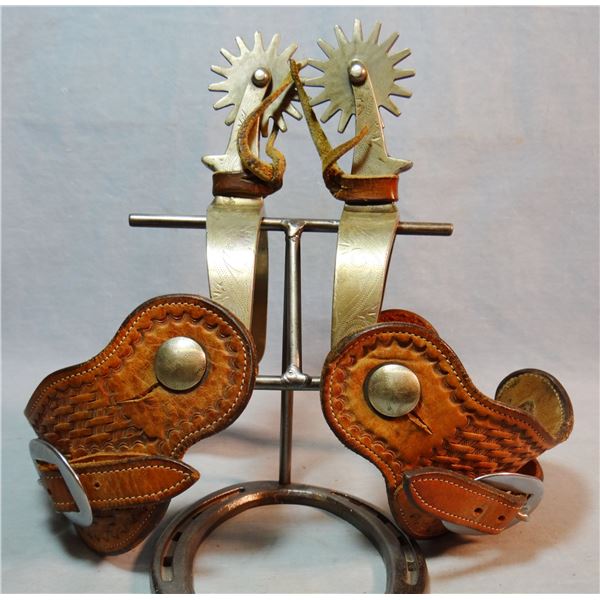 Ricardo nickel etched silver spurs, large rowels