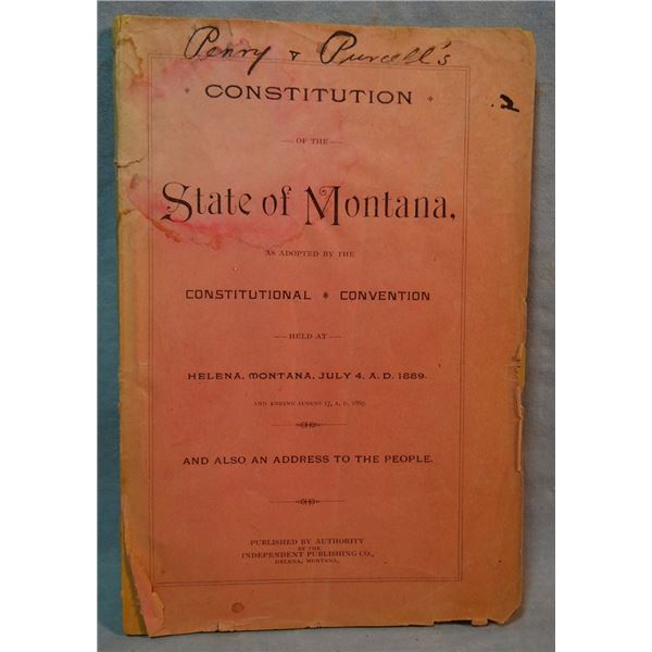 1889 Constitution of the State of Montana (back cover missing)