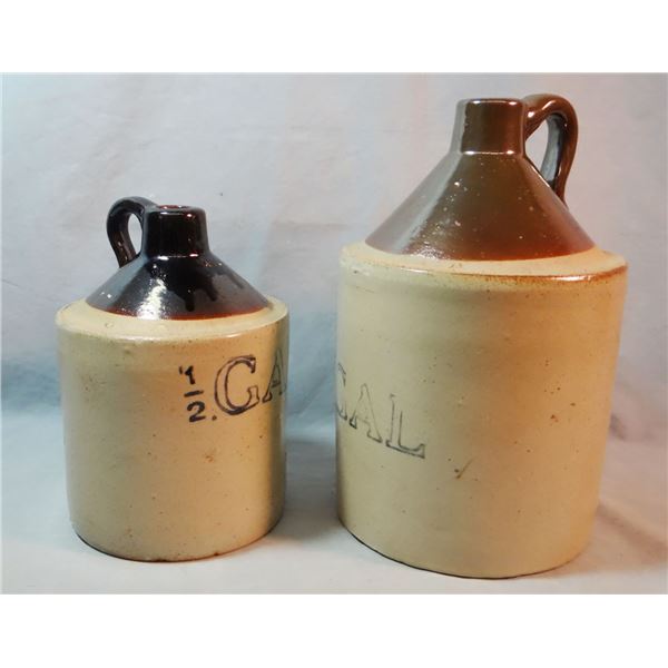 2 crock jugs, 1 gal and 1/2 gal