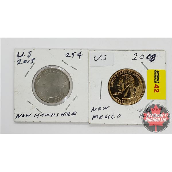 USA Quarters (2): 2013 New Hampshire & 2008 New Mexico Gold Plated