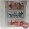 Image 1 : Canada Bills - Sheet of 3 : $2 Bill 1986; $5 Bill 1986; $50 Bill 1988 (See Pics for Signatures/Seria