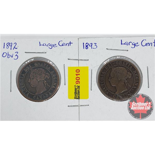 Canada Large Cent - Strip of 2: 1892; 1893