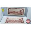 Image 2 : Canada $2 Bills 1954 (2): Beattie/Rasminsky #SU7282881 & #TU1394632