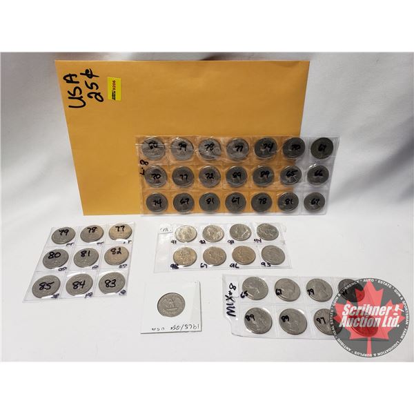 USA Twenty Five Cent Collection (1960's, 1970's, 1980's, 1990's) (47 Coins) See Pics)