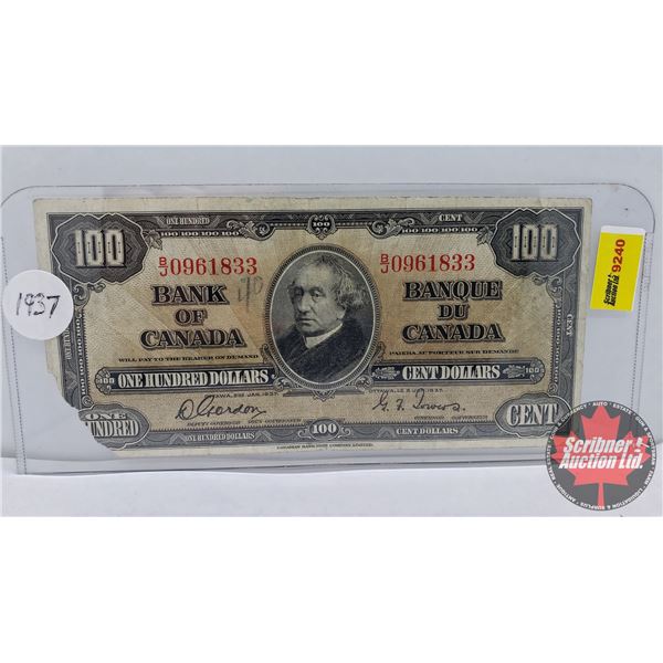 Bank of Canada $100 Bill 1937 : Gordon/Towers #BJ0961833