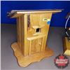 Image 3 : Wooden Décor Pieces (2): Fireplace Lamp & Novelty Outhouse