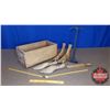Image 1 : Wooden Crate w/Contents (Shoe Stretchers, Ruler, Shoe Last) (Crate: 8"H x 18"W x 9"D)