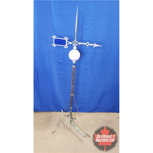 Lightning Rod w/Stained Glass Weathervane Arrow & Purple Ball (58 H)