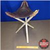 Image 3 : Leather Tripod Stool w/Mayan Calendar Motif (20"H)