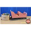 Image 1 : Children's Sleigh (Red Painted) 2 Seater with Christmas Lights (21"H x 17"W x 49"D)