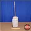 Image 1 : Butter Churn Crock w/Lid & Paddle (2 Blue Rings) (38"H w/Pole)