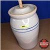 Image 2 : Butter Churn Crock w/Lid & Paddle (2 Blue Rings) (38"H w/Pole)