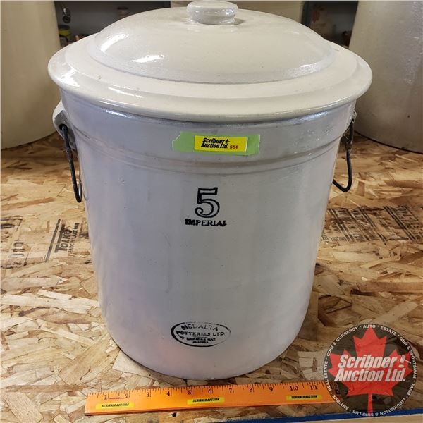 5 Gallon Crock with Lid - Medalta (16-1/2"H x 13" Dia)