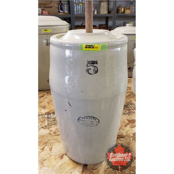 5 Gallon Butter Churn Crock with Lid & Paddle (41"H w/Pole)