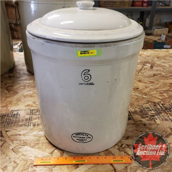 6 Gallon Crock with Lid - Medalta (17"H x 13-3/4" Dia)