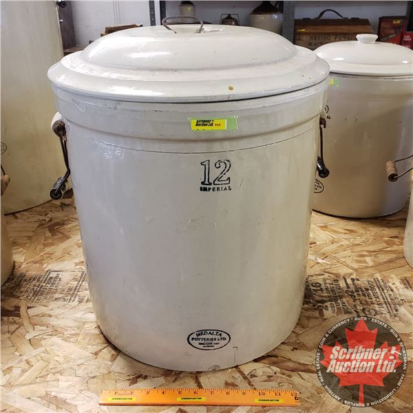 12 Gallon Crock with Lid - Medalta (20 H x 17-1/2  Dia)