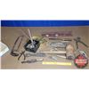 Image 1 : Tray Lot: Antique Tools (Wooden Mallet, Spoke Shaver, Wagon Hug Wrenches, etc)