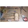 Image 2 : Tray Lot: Antique Tools (Wooden Mallet, Spoke Shaver, Wagon Hug Wrenches, etc)