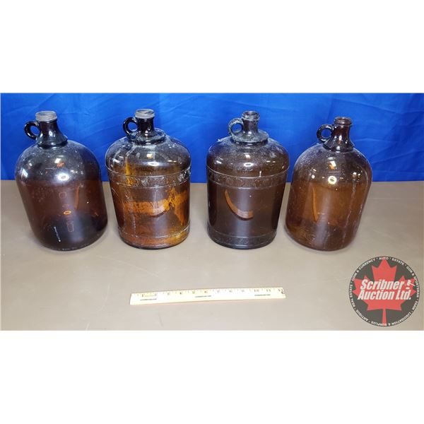 Brown Glass Jugs (4) One Gallon