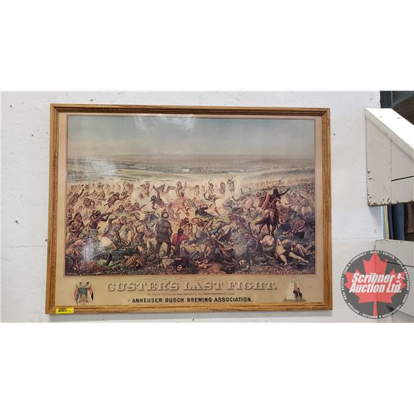 Large Oak Framed Copy:  Custer's Last Fight  by Budweiser & Anheuser Busch (22 H x 30 W)