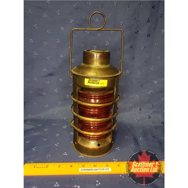 Brass Mini Coal Oil Lamp w/Red Globe (9-1/2"H)