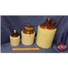 Image 1 : Crock Trio : Shoulder Jugs (2) & Pickle Crock