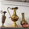 Image 1 : Brass Trio: Vase, Large Pitcher & Goblet/Pitcher