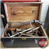 Image 1 : Wooden Army Box w/Assorted Antique Tools (Wrenches, Hack Saw, Soldering Iron, etc) (11-1/2"H x 20"W 