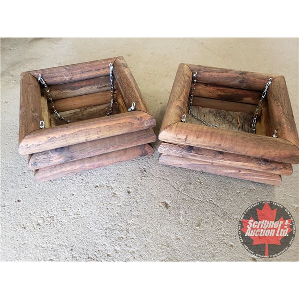 Custom Wood Stained Planters (2) (7"H x 13-1/2"W x 13-1/2"D)