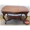 Image 1 : Intricately Carved Parlor Table / Writing Desk (2 Drawer) (on Castors) (30"H x 45"W x 32-1/2"D)