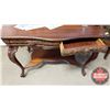 Image 2 : Intricately Carved Parlor Table / Writing Desk (2 Drawer) (on Castors) (30"H x 45"W x 32-1/2"D)