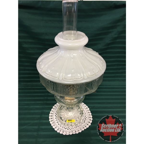 Washington Drape Aladdin Lamp (23"H w/Chimney) with White / Clear Glass Shade "Model B" Burner