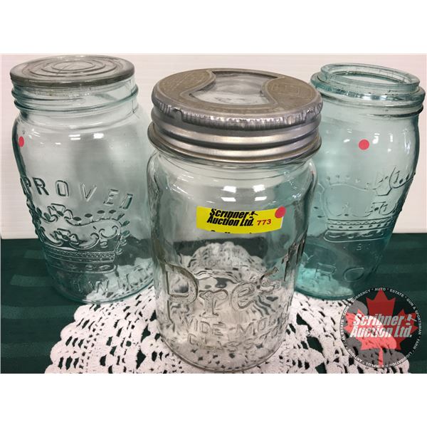 Mason Jars (3) : Blue Crown & Presto (w/Visible Lid)