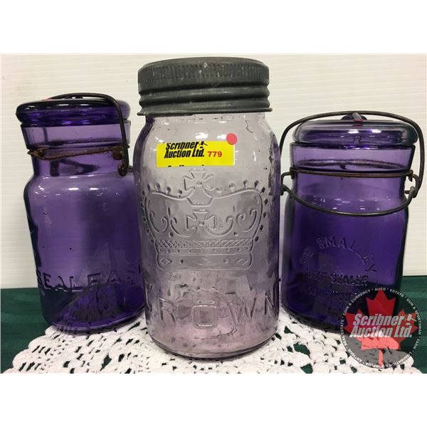 Amethyst Crown Mason Jar & Smalley Self Sealing Deep Purple Jars (2)