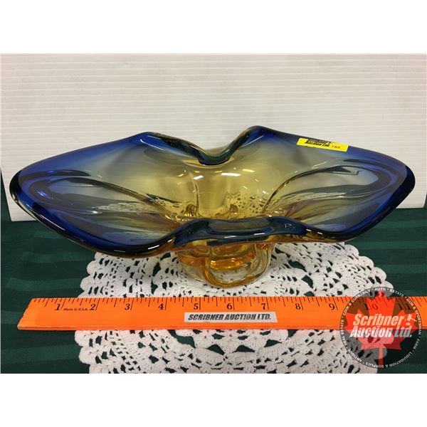 Murano Blue & Amber Glass Dish (3-3/4 H)