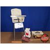 Image 1 : Kids Grouping: High Chair (Carousel Horse Pattern) & Flexible Flyer Miniature Sled & Plush Polar Bea