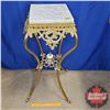 Image 1 : Marble Top Cast & Brass Ornate Display Table (35-1/2"H x 14-1/2"W x 14-1/2"D)
