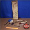 Image 1 : Tray Lot: Ladies Dresser Sets, Hair Irons, Perfume & Framed Print