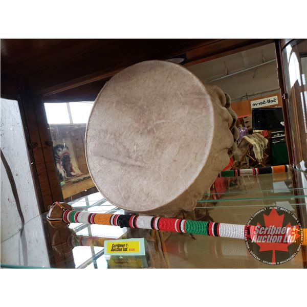 Native Frame Drum w/Beaded Drum Stick