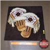 Image 1 : Beaded Leather Mittens - Fur Clad w/Fringe (Mounted on Board) (20"H x 20"W)