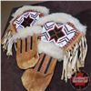 Image 2 : Beaded Leather Mittens - Fur Clad w/Fringe (Mounted on Board) (20"H x 20"W)