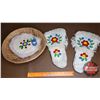 Image 1 : White Leather Beaded Mittens w/White Beaded Fur Clad Hat & Basket